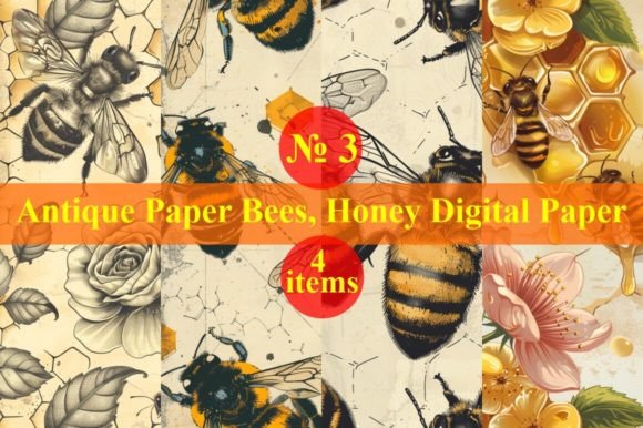 Bringing Vintage Charm to Life with Bees Honey Drops Digital Paper Retro 3