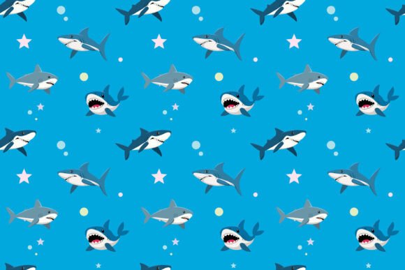 Cartoon Sharks Swim in a Blue Ocean: A Versatile Pattern for Your Creative Projects