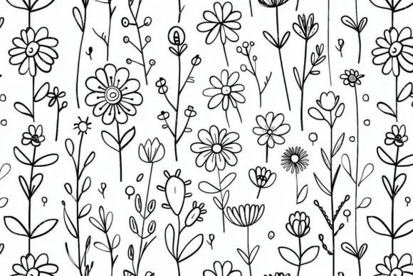 Elevating Digital and Print Workflows with Floral Doodles and Black and White Hand-Drawn Floral Patterns