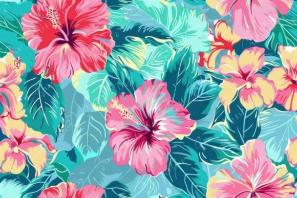 Transform Your Creative Projects with a Tropical Hibiscus Flower Pattern on Teal