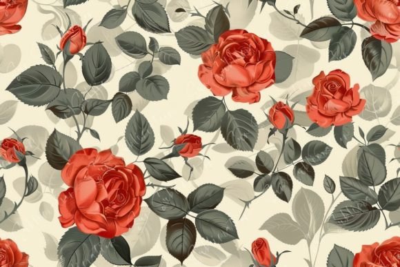 Vintage Red Roses Seamless Pattern